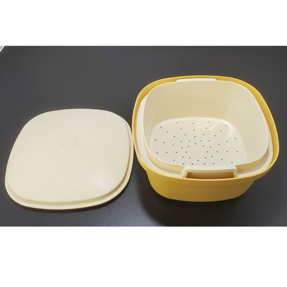 VTG Tupperware HARVEST GOLD 3pc Steam n Store Container w/Insert 887, 888, 889 - Picture 3 of 4